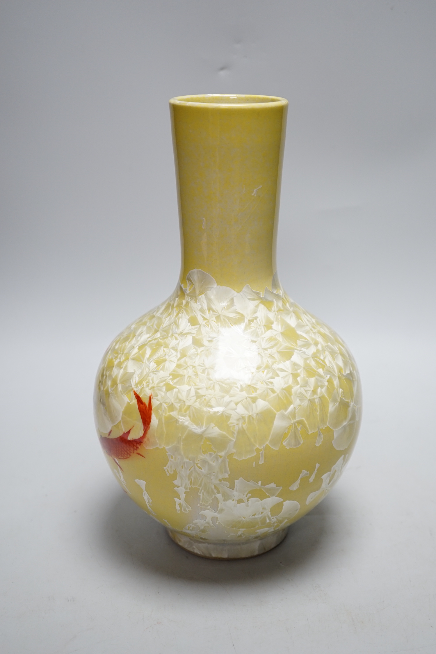 A Japanese glazed vase on yellow ground with carp decoration, 28cm